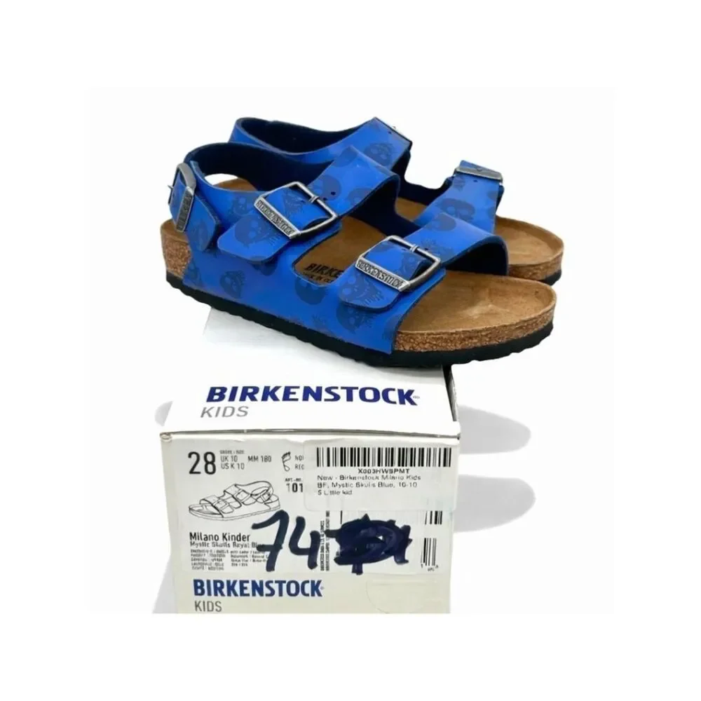 Birkenstock Milano Kids Sandals Size 28 EU 10-10.5 Royal Blue Skull Buckle